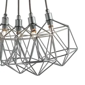 nielsen Ropely Retro Style Metal Basket Cage 5 Light Cluster Ceiling Pendant with Chrome Shades, 43cm Wide