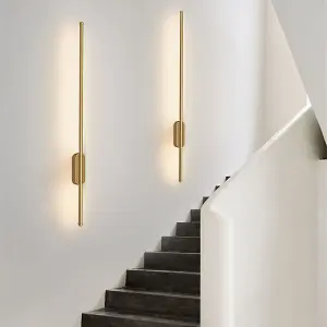 Modern Gold Linear Long Tube Aluminum LED Indoor Wall Light Wall Sconce 100cm Warm Light