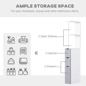 HOMCOM Tall Bathroom Storage Cabinet with Shelf and Drawers, White, Grey