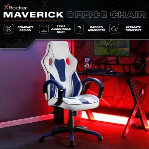 X Rocker Maverick PC Office Gaming Chair, Mid-Back Support Ergonomic Computer Desk Chair, Faux Leather - WHITE / BLUE