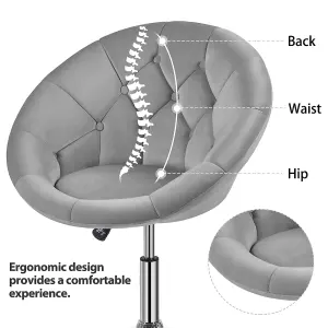 Yaheetech Grey Upholstered Height Adjustable Round Swivel Chair