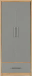 Seville 2 Door 1 Drawer Wardrobe in Oak and Grey Sheen Finish