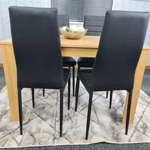 Dining Table and 4 Chairs Oak Effect Wood 4 Black Leather Chairs Dining Room