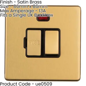 2 PACK 1 Gang 13A Switched Fuse Spur Neon SCREWLESS SATIN BRASS Mains Isolation