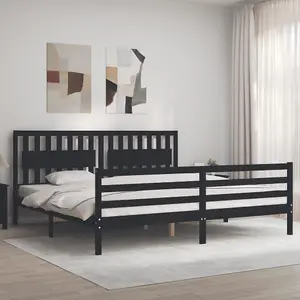 Berkfield Bed Frame with Headboard Black 200x200 cm Solid Wood