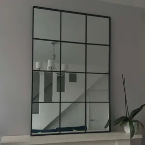 Rectangle Metal Window Panel Mirror Black / 90cm H x 60cm W