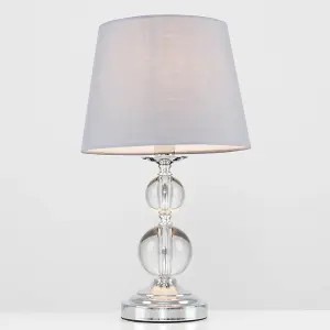 ValueLights Gatto Modern Polished Chrome and Acrylic Ball Touch Table Lamp with Grey Light Shade