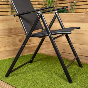 Set of 2 Outdoor Garden Patio Multi Position Reclining Folding Chair in Black