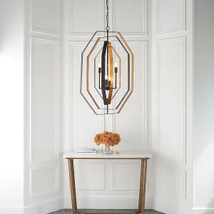 Multi Arm Geometric Ceiling Chandelier - Aged Bronze & Antique Gold Pendant