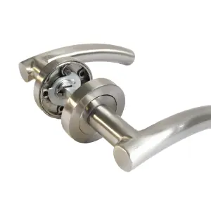 Arched Lever Door Handle on Rose SATIN Tubular Latch Hinges Set