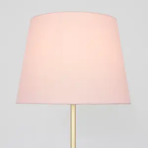 ValueLights Modern Standard Floor Lamp In Gold Metal Finish With Pink Tapered Shade - Includes 6w LED GLS Bulb 3000K Warm White