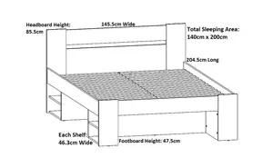 Double Bed Storage Frame Euro140cm Headboard Shelves Slats Sonoma Oak Style Nepo