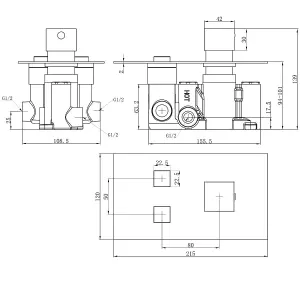 Cairns Chrome Square Touch Control Concealed Thermostatic Shower Valve - Dual Outlet