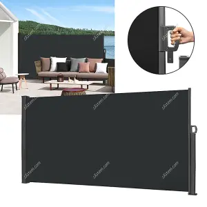 Outdoor Grey Folding Retractable Garden Sided Awning  Waterproof Sunshade Privacy Panel Gazebo Sidewall Panels 300 x 180 cm