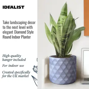 IDEALIST™ Indoor Plant Pot, (Dia) 20cm Grey Reinforced Stone Round Planter Also Can Be Used as Hanging Plant Pot D20 H24 cm