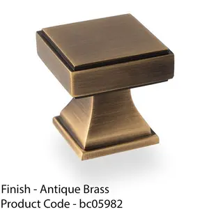 Chunky Square Cupboard Door Knob - 30mm - Antique Brass Kitchen Pull Handle