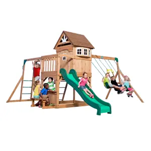 Backyard Discovery Montpelier Wooden Climbing Frame with 2 x Swings, Trapeze and 1 x Slide