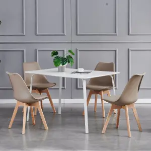 Set of 4 Dining Chairs with Solid Wooden Legs and Seat Cushion Pads in Brown - Eva by MCC