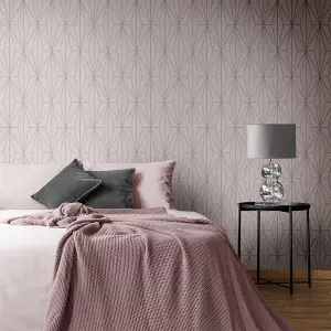 Muriva Pink Geometric Shimmer effect Embossed Wallpaper