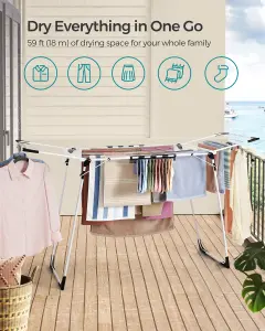 SONGMICS Clothes Drying Rack,  Winged Clothes Airer, Space-Saving Laundry Drying Rack, With Sock Clips, Metal Structure