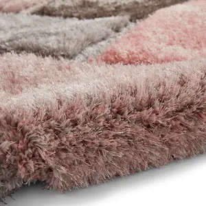 Grey Pink Modern Shaggy Easy to Clean Geometric Rug For Dining Room-160cm X 220cm