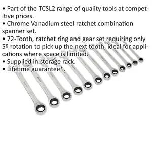 12-Piece Slim Handle Ratchet Spanner Set for Tight Spaces - Metric Sizes