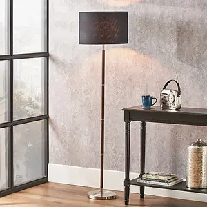 Brushed Silver and Wood Effect Floor Lamp