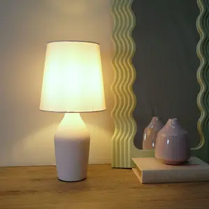 ValueLights Arlo Rose Pink Ceramic Base Table Lamp with Tapered Shade - LED Bulb Included