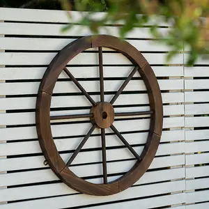 Woodside Decorative Burnt Wood Garden Wagon Wheel