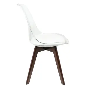 Soho Clear and White Plastic Dining Chair with Squared Dark Wood Legs