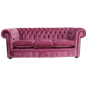 Chesterfield Handmade 3 Seater Sofa Settee Modena Rose Pink Velvet Fabric In Classic Style