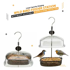 Wild Bird Adjustable Height Hanging Feeder Station Baffle Dome Peanut Seed Feed