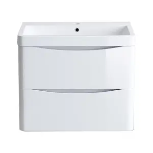 SunDaze 600mm Gloss White 2 Drawer Wall Hung Bathroom Cabinet Vanity Unit