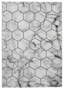 Grey Silver Geometric,Modern Easy to clean Rug for Bedroom & Living Room-120cm X 170cm