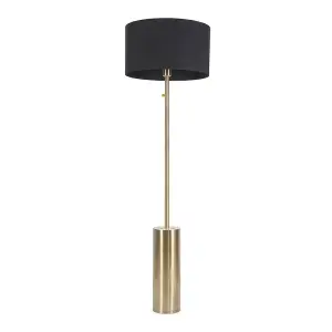 ValueLights Lexy Antique Brass Rotary Dimmer Switch Floor Lamp with Black Drum Shade