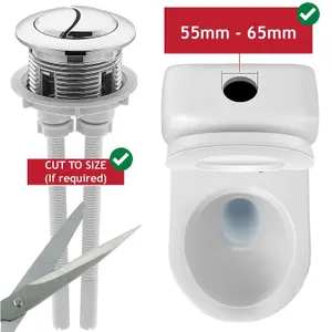 SPARES2GO Toilet Dual Flush Button 58mm WC Cistern Chrome Plated 215mm Double Push Rod Kit