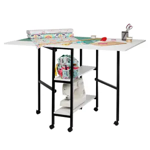 Sewing Online Quilting/Fabric Cutting Table, White with Black Legs and Wheels