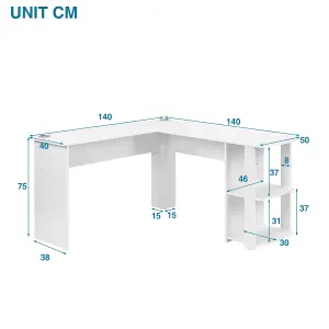 Corner Desk for Home Office L-Shaped Desk Gaming Desk Large Computer Desk Study Gaming Table Workstation, Easy to Assemble (White)