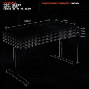 X-Rocker Cougar XL Height Adjustable Gaming Desk, 160cm Ultra Wide with FREE Mousepad - BLACK