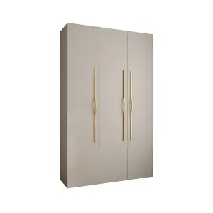 Elegant Cashmere Como II Hinged Door Wardrobe H2460mm W1500mm D500mm, Three Doors, Eleven Shelves, Two Hanging Rails, Gold Handles