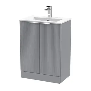 Fluted 605mm Single Vanity Satin Grey