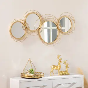 HOMCOM Metal Wall Art Decorative Mirror Decor Modern Wall Sculpture, Gold