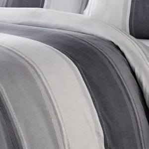 Polyester Striped Duvet Cover Set with Pillowcases Grey / Super King Duvet Cover