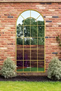 MirrorOutlet Arcus - Gold Framed Arched Window Garden Mirror 71" X 33.5" (180 x 85CM)