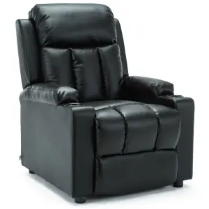 Studio Leather Recliner W Drink Holders Armchair Sofa Chair Cinema Gaming Black