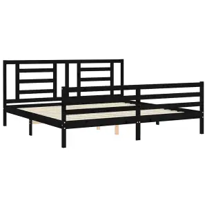 Berkfield Bed Frame with Headboard Black 200x200 cm Solid Wood