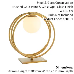 2 PACK Brushed Gold Table Lamp - Gloss Opal Glass Shade - Circular Hoop Design