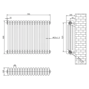 Braxton White Quadruple Horizontal Column Radiator - 600x785mm