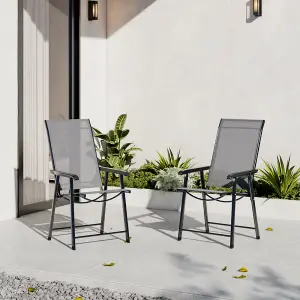 Set of 2 Outdoor Black Back Metal Frame and Fabric Folding Chairs with Armrests