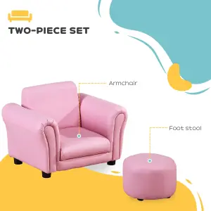 HOMCOM Kids Sofa Chair Set Armchair Seating Seat Bedroom Playroom Stool Pink